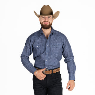 Camisa Rodeo Estampado Azul Caballero