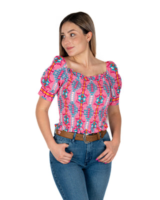 Blusa Rock & Roll Denim Aztec Hot Pink Dama