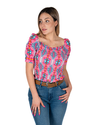 Blusa Rock & Roll Denim Aztec Hot Pink Dama