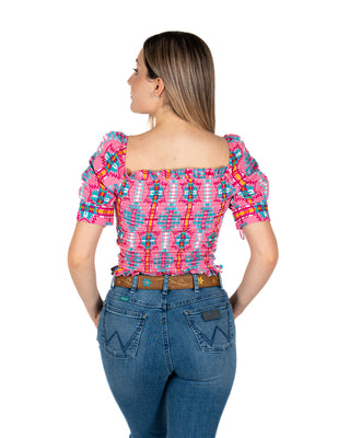 Blusa Rock & Roll Denim Aztec Hot Pink Dama