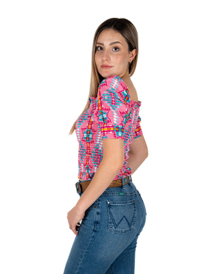 Blusa Rock & Roll Denim Aztec Hot Pink Dama