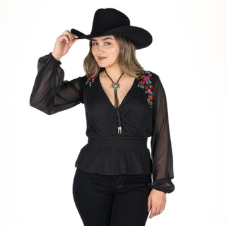 Blusa Panhandle Smoked Surplice Black Dama