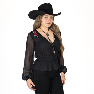 Blusa Panhandle Smoked Surplice Black Dama