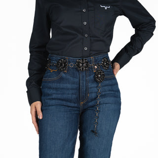 Cinturón Angel Ranch Concho Flor Negro Dama