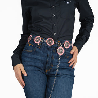 Cinturón Nocona Flor Piedra Rosa Dama