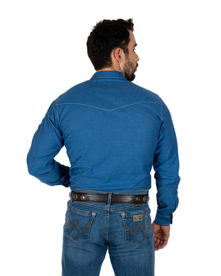 Camisa Wrangler Mezclilla Logo Manga Caballero