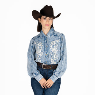 Camisa Kimes Ranch Mae Light Wash Indigo Dama