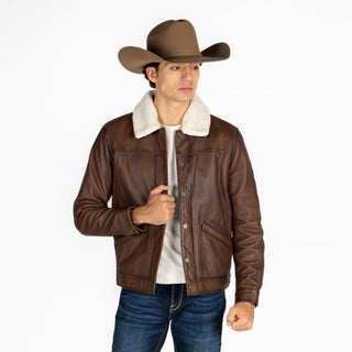 Chamarra Wrangler Piel Borrega Café Caballero