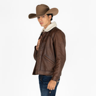 Chamarra Wrangler Piel Borrega Café Caballero