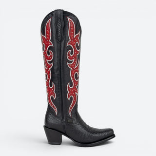 Bota Reyme 858-G-LR Gravado Pitón Negro Mate Dama