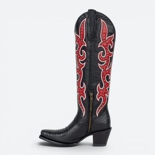 Bota Reyme 858-G-LR Gravado Pitón Negro Mate Dama