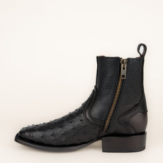 Botín Cuadra Avestruz Negro Caballero