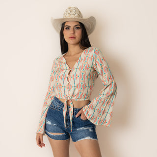 Blusa Rock & Roll Denim Bell Sleeve Dama