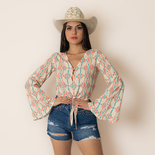 Blusa Rock & Roll Denim Bell Sleeve Dama