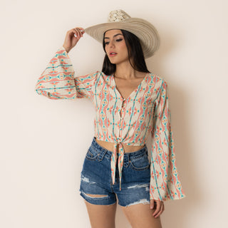 Blusa Rock & Roll Denim Bell Sleeve Dama