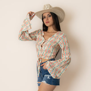 Blusa Rock & Roll Denim Bell Sleeve Dama