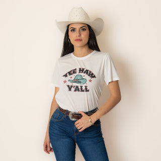 Blusa Rock & Roll Denim Neck Graphic Dama