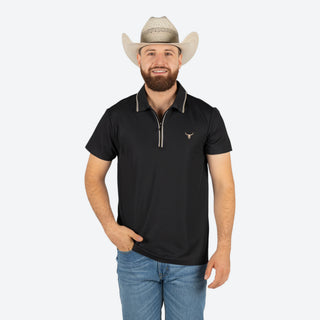 Playera Polo Rodeo Negro Beige Caballero