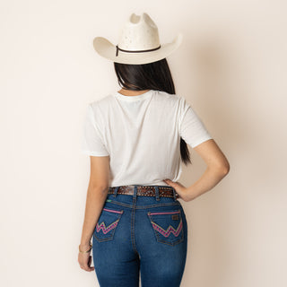 Blusa Rock & Roll Denim Neck Graphic Dama