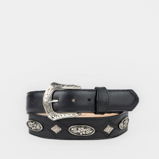 Cinturón Coyote Ranch Cochos Flor Piel Negro Dama