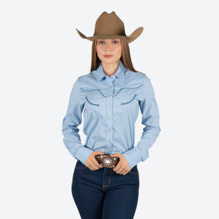 Camisa Kimes Ranch Logo Horn Long Light Blue Dama