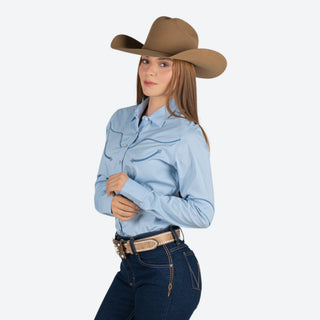 Camisa Kimes Ranch Logo Horn Long Light Blue Dama