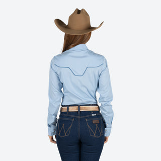 Camisa Kimes Ranch Logo Horn Long Light Blue Dama