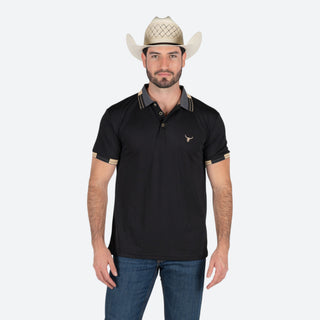 Playera Polo Rodeo Negro Beige Caballero