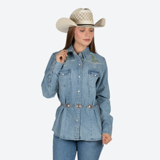 Camisa Stetson Viejo Oestre Bordado Mezclilla Dama