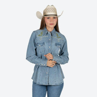 Camisa Stetson Viejo Oestre Bordado Mezclilla Dama