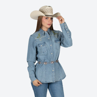 Camisa Stetson Viejo Oestre Bordado Mezclilla Dama