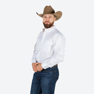 Camisa Ariat Team Logo White Kaki Caballero