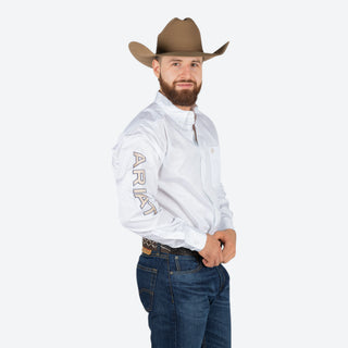 Camisa Ariat Team Logo White Kaki Caballero