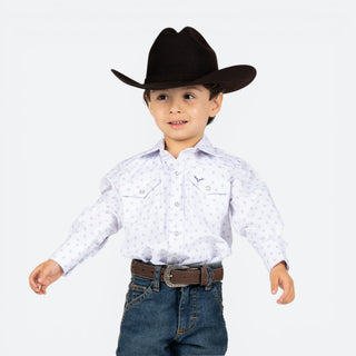 Camisa Rodeo Estampado Blanco Niño