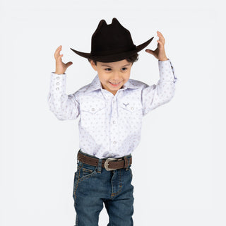 Camisa Rodeo Estampado Blanco Niño