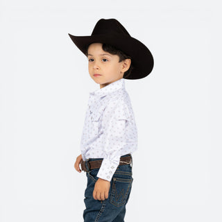 Camisa Rodeo Estampado Blanco Niño