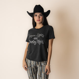 Blusa Rock & Roll Denim Graphic Tee Black Dama