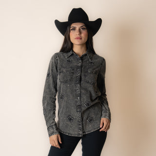 Camisa Rock & Roll Denim Stars Snap Charcoal Dama