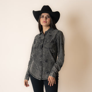 Camisa Rock & Roll Denim Stars Snap Charcoal Dama