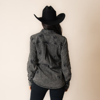 Camisa Rock & Roll Denim Stars Snap Charcoal Dama