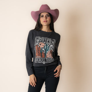 Blusa Rock & Roll Denim Graphic Tee Dama