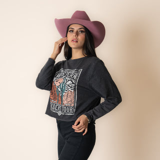 Blusa Rock & Roll Denim Graphic Tee Dama