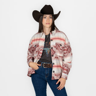 Chamarra Rock & Roll Denim Aztec Sherpa Lining Natural Dama