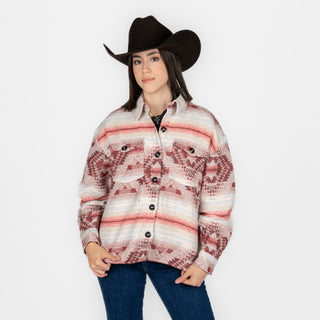 Chamarra Rock & Roll Denim Aztec Sherpa Lining Natural Dama