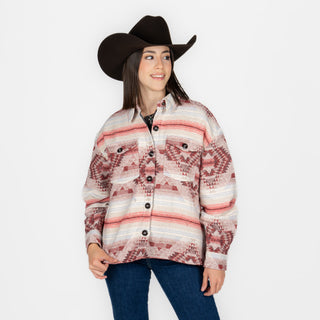 Chamarra Rock & Roll Denim Aztec Sherpa Lining Natural Dama