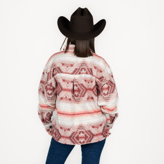 Chamarra Rock & Roll Denim Aztec Sherpa Lining Natural Dama