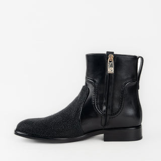 Botín Franco Cuadra Mantarraya Negro Dama