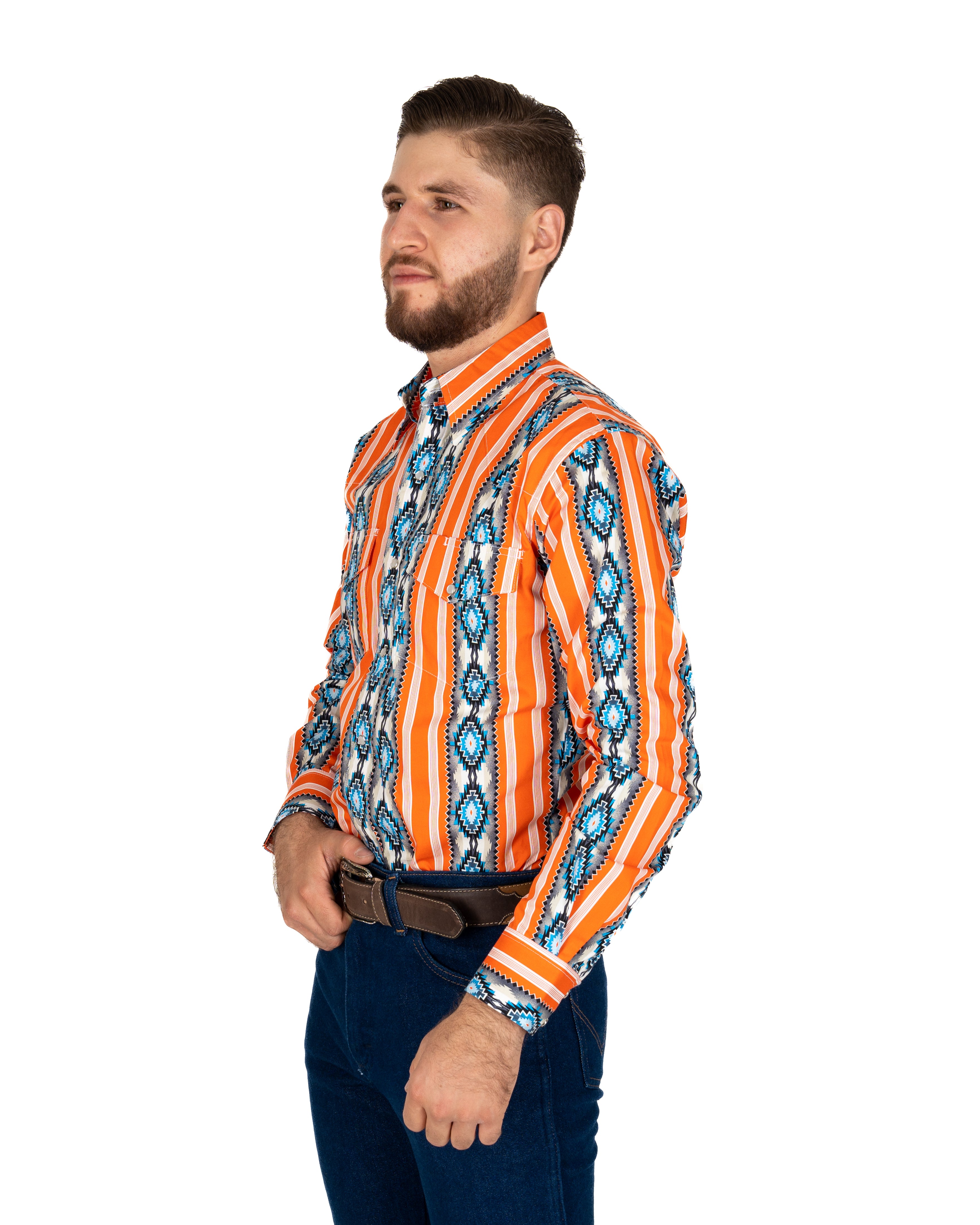 Camisa Wrangler Checotah Naranja Caballero