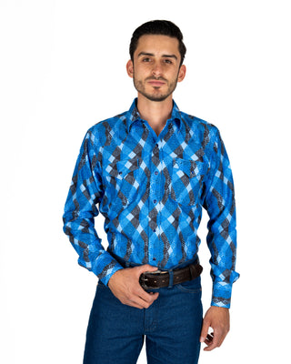Camisa Rodeo Azul Negro Caballero