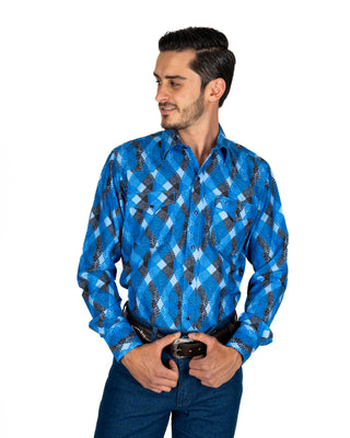 Camisa Rodeo Azul Negro Caballero